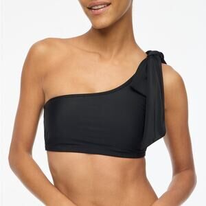 J.Crew One-shoulder Bow Bikini Top L Black Lined Stretch Full Coverage Swimwear